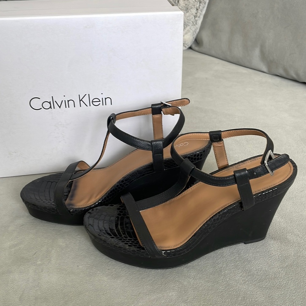 Calvin Klein Black and Tan Wedges